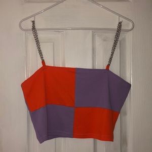 Romwe Colorblock Chain Strap Crop Cami